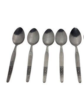 National Stainless Teaspoons Fleur-De-Lis Handle Design Japan Set of 5 Vintage